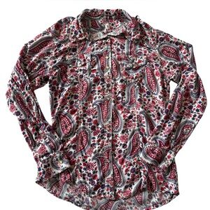 Rock 47 Wrangler Paisley Floral Western Button Front Blouse Long Sleeve